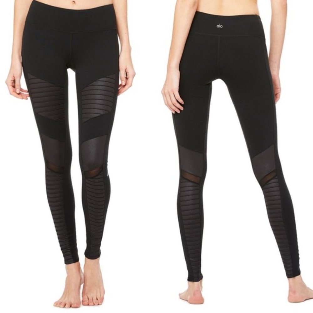 ALO black Moto legging glossy textured size M